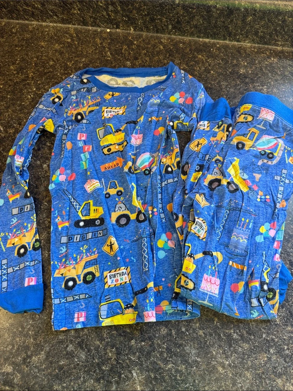 Little Sleepies Blue Construction bday Party Kids Pajama Set size 5/6